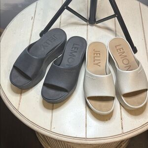 Lemon Jelly Slide Sandals, 2 pair bundle, in Black and light gold, sz 37 = 7,